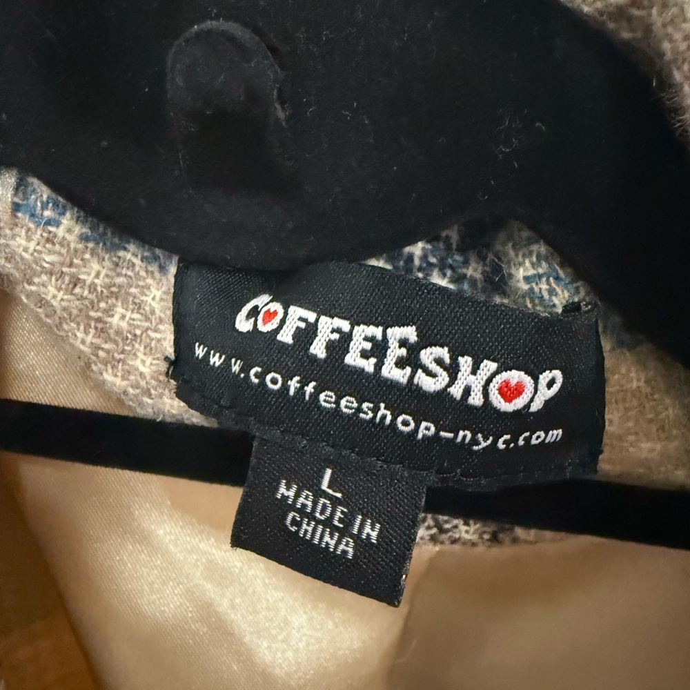 CoffeeShop NYC Plaid Belted Coat Wool Blend Tweed Academia Jacket L - Picture 3 of 5
